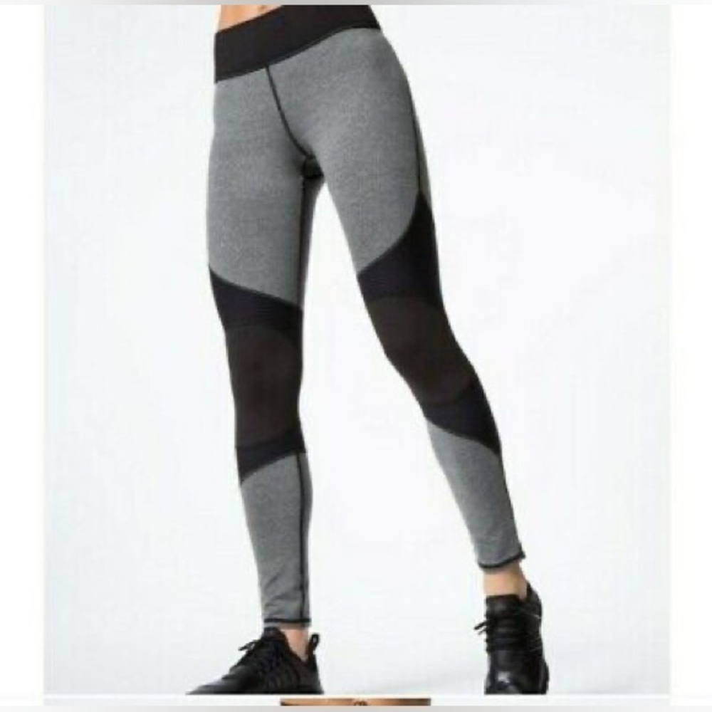 MICHI Moto Panel Zip Leggings, heather gray and black